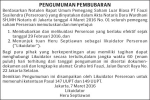 Contoh Pasang Iklan Pengumuman Pembubaran