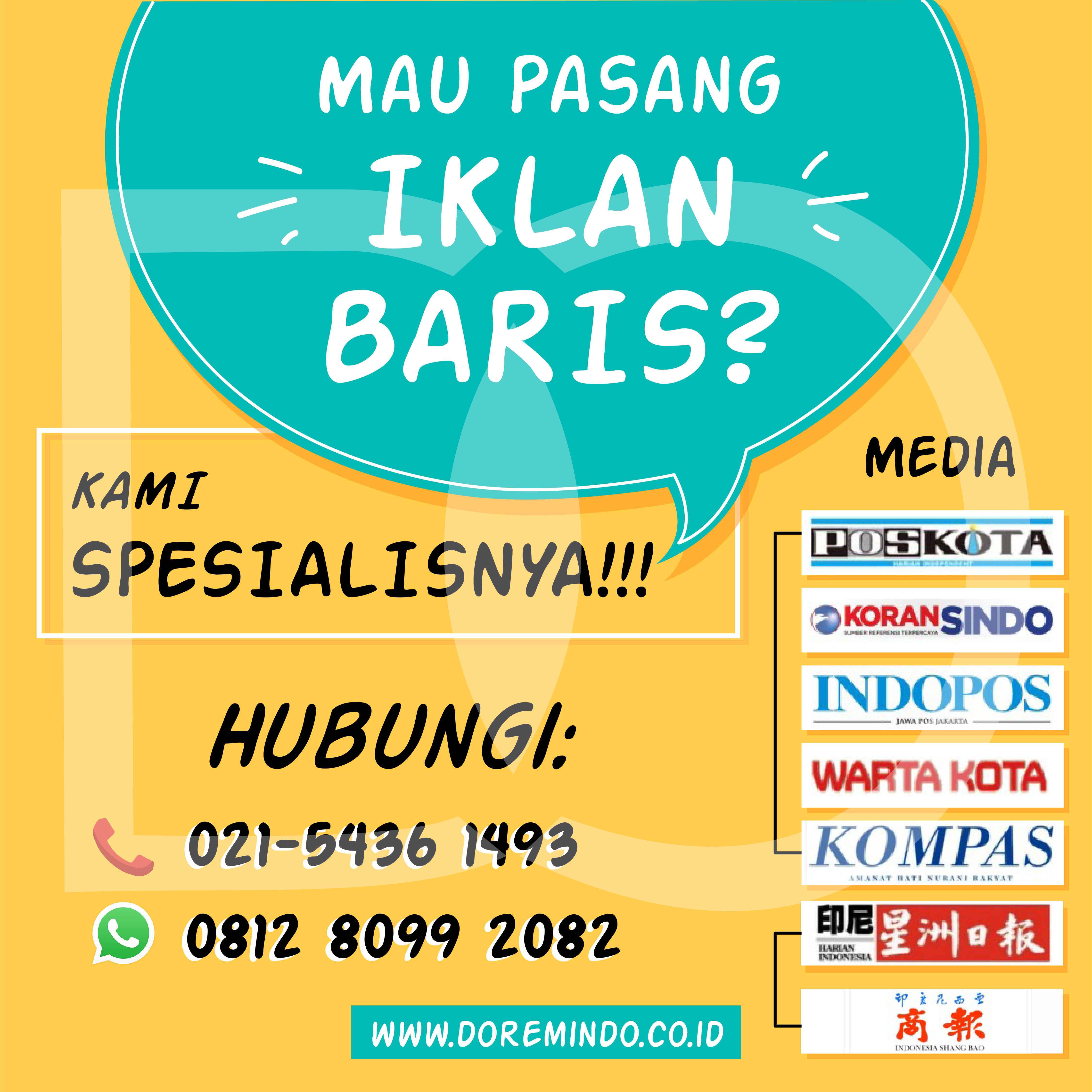 Pasang Iklan Baris Koran Hotline 021 5436 1493