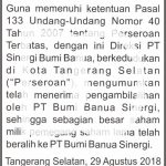 Contoh Iklan Pengumuman Hasil Pengambilalihan